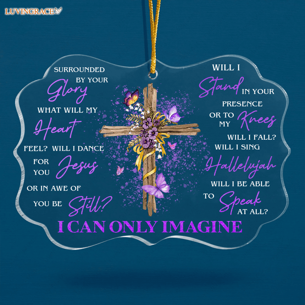 Purple Flower Cross And Butterfly Surrounded By Your Glory Transparent Ornament