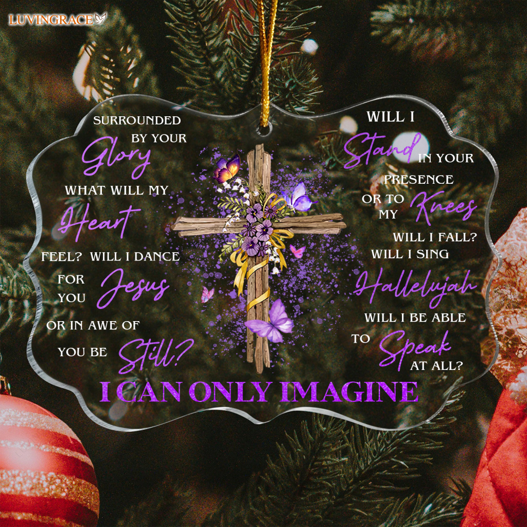 Purple Flower Cross And Butterfly Surrounded By Your Glory Transparent Ornament
