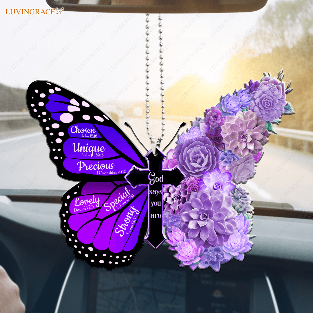 Purple God Says You Are Succulent Butterfly Ornament