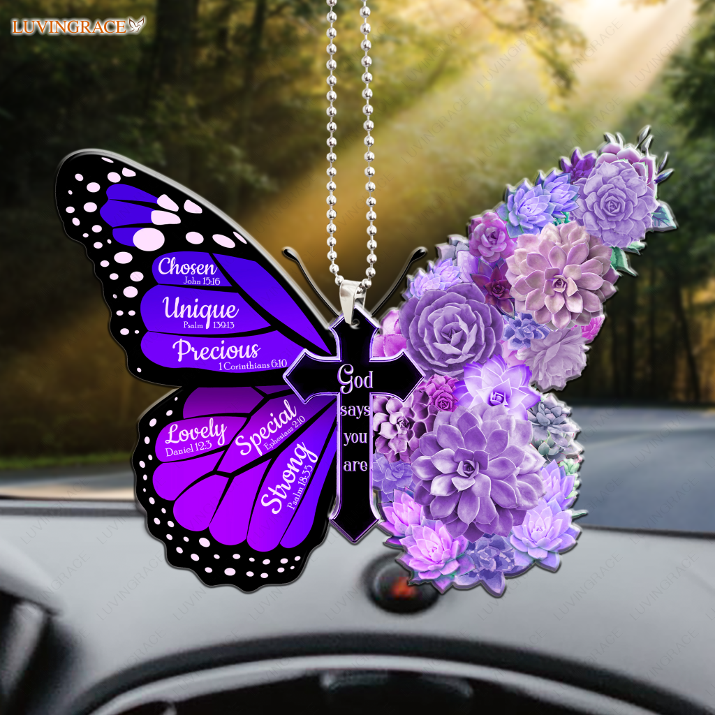 Purple God Says You Are Succulent Butterfly Ornament