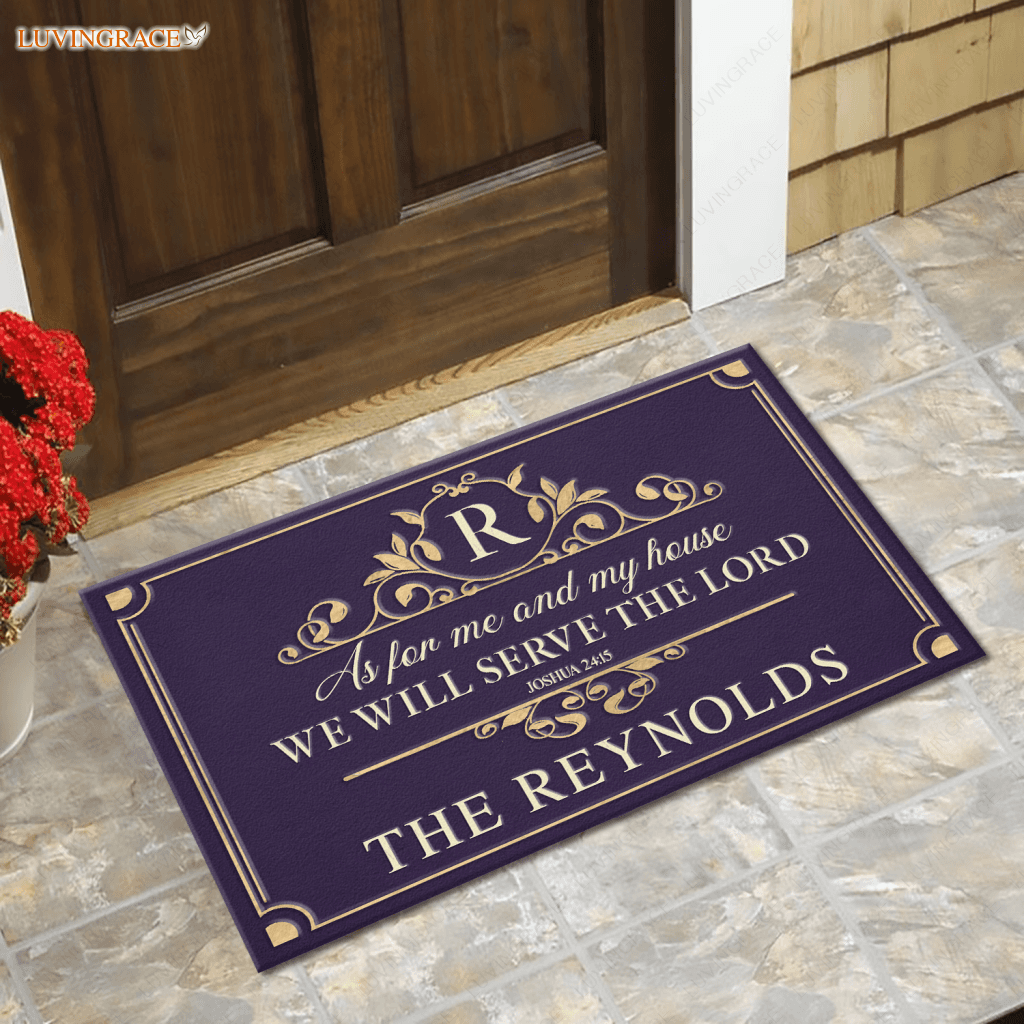 Purple Monogram Serve The Lord Personalized Doormat