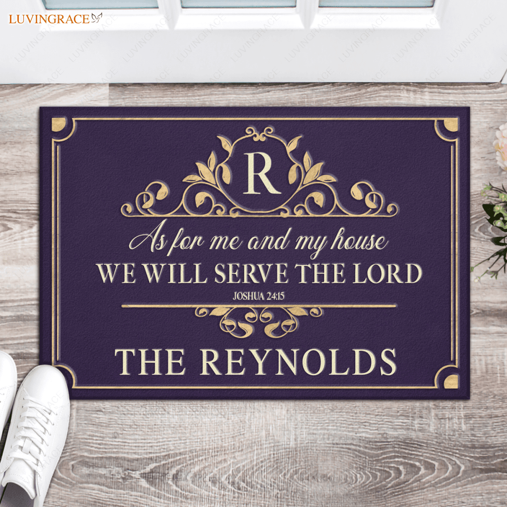 Purple Monogram Serve The Lord Personalized Doormat