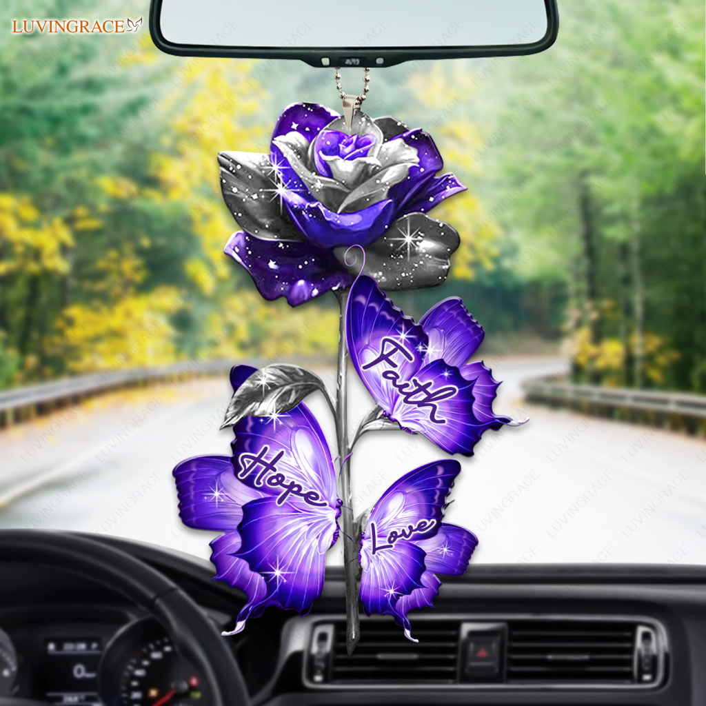 Purple Rose Faith Hope Love Ornament