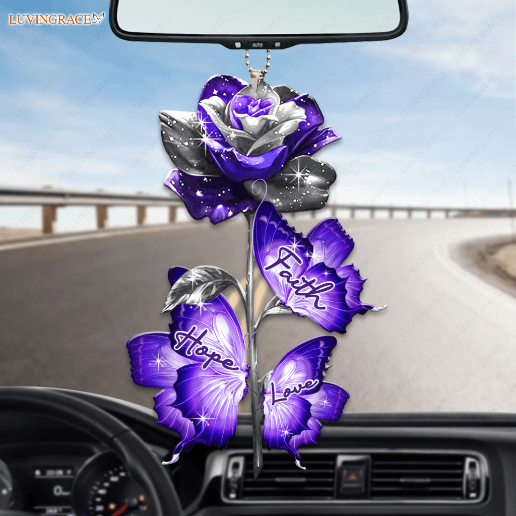 Purple Rose Faith Hope Love Ornament