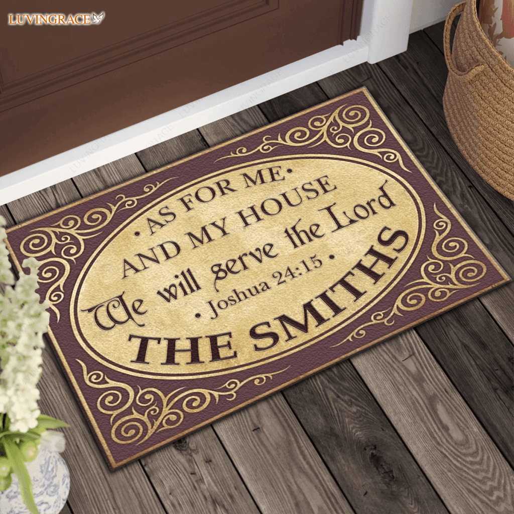 Purple Vintage Frame As For Me And My House Personalized Doormat