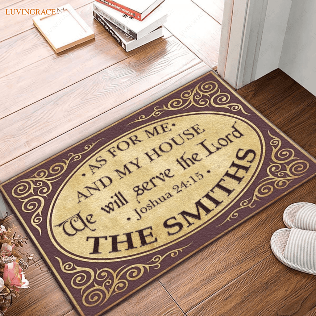 Purple Vintage Frame As For Me And My House Personalized Doormat