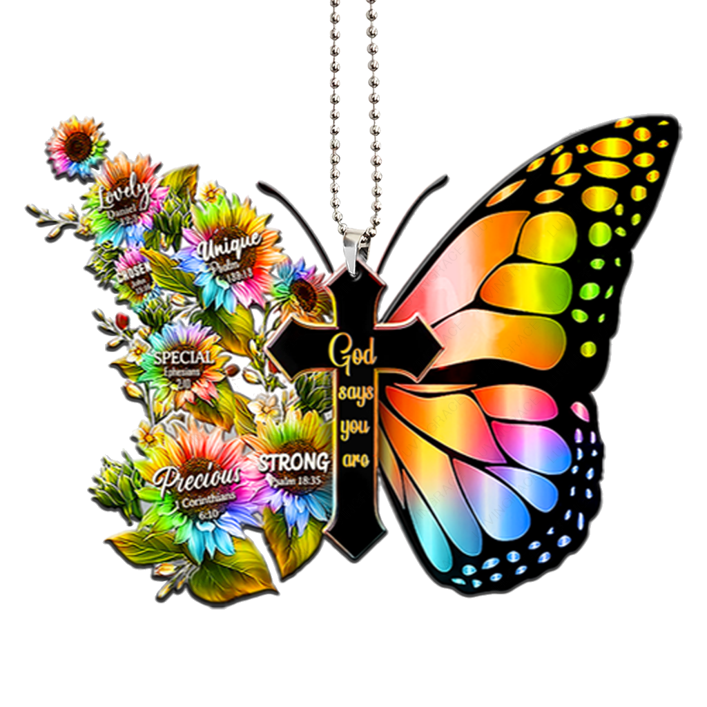Rainbow Butterfly Cross God Says You Are Ornament