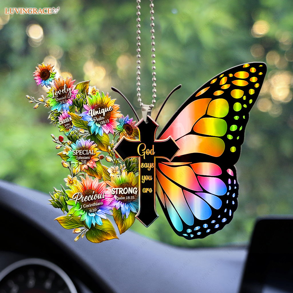 Rainbow Butterfly Cross God Says You Are Ornament