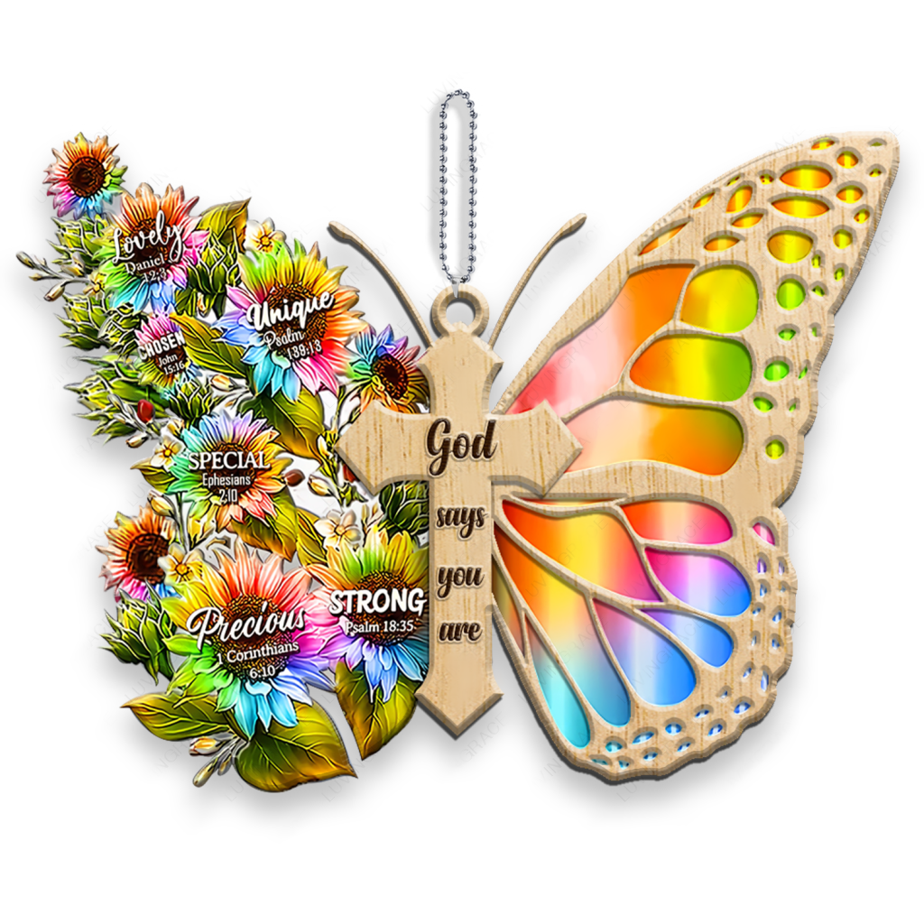 Rainbow Butterfly God Say You Are Wood Engraved Ornaments