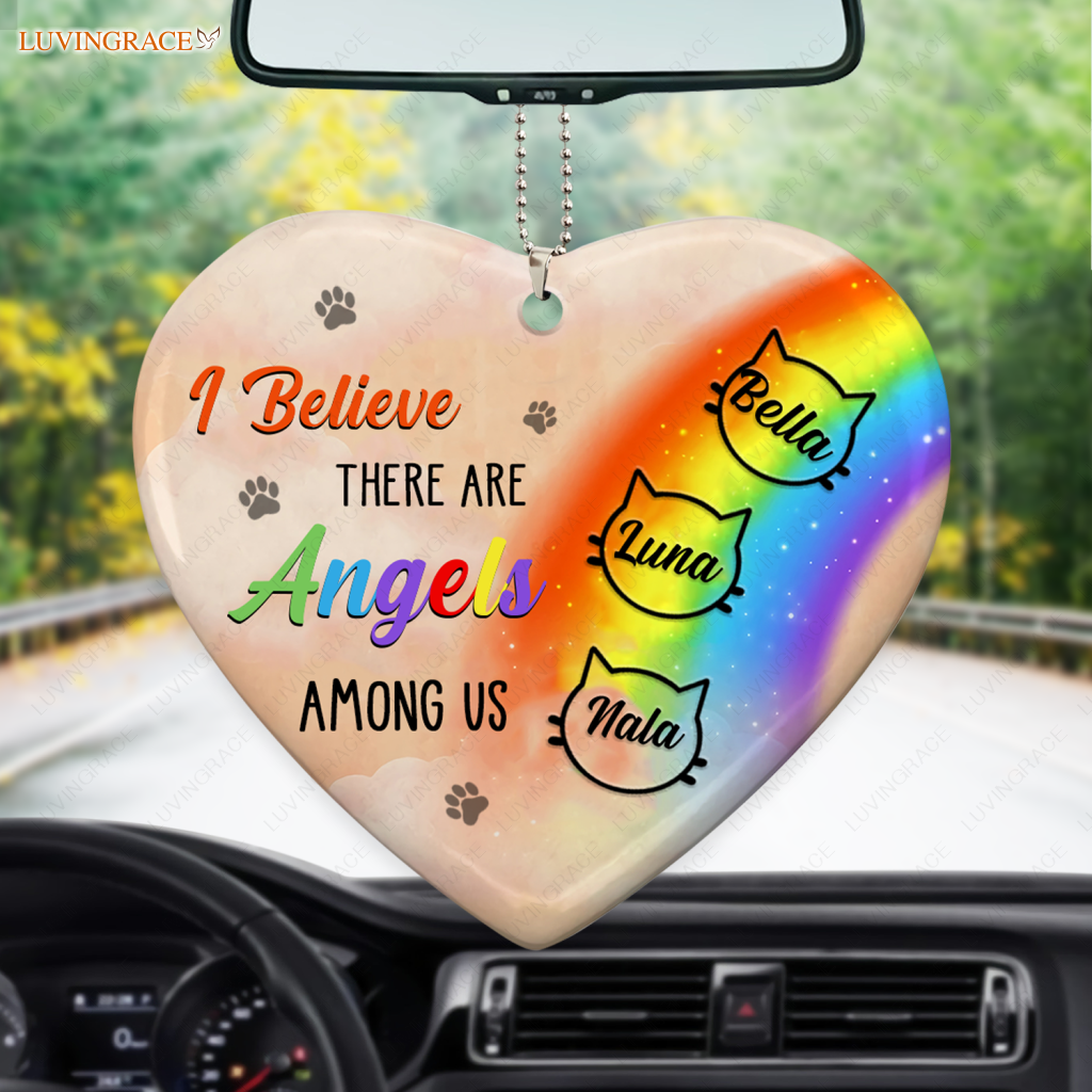 Rainbow Cat Angels Among Us Memorial Personalized Heart Ornament