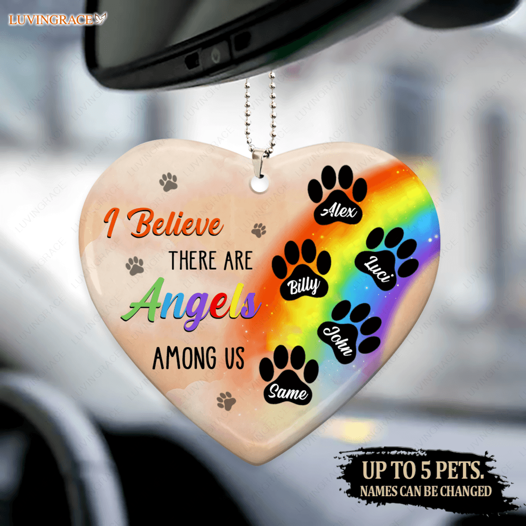 Rainbow Dog Angels Among Us Memorial Personalized Heart Ornament