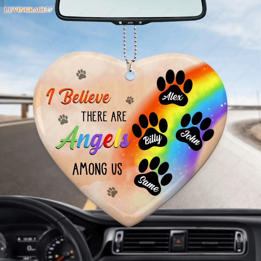 Rainbow Dog Angels Among Us Memorial Personalized Heart Ornament