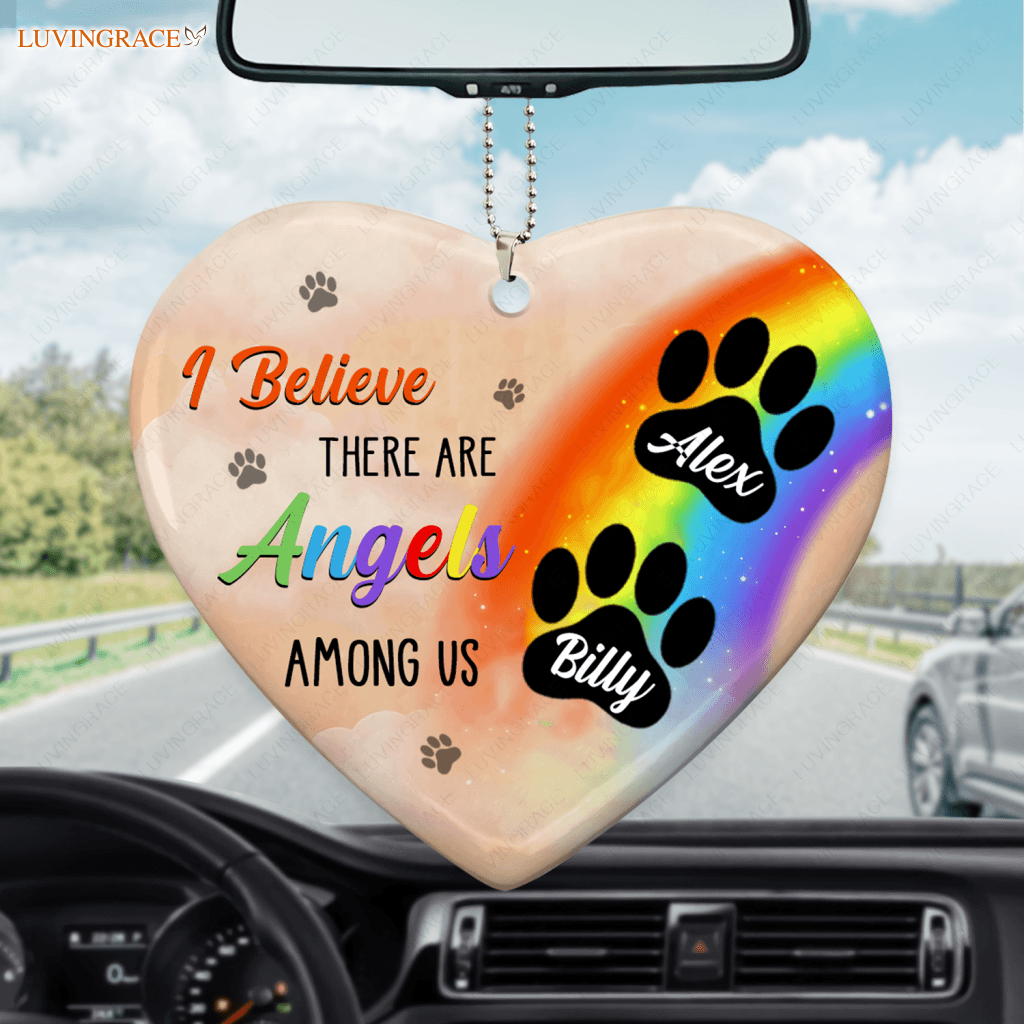 Rainbow Dog Angels Among Us Memorial Personalized Heart Ornament