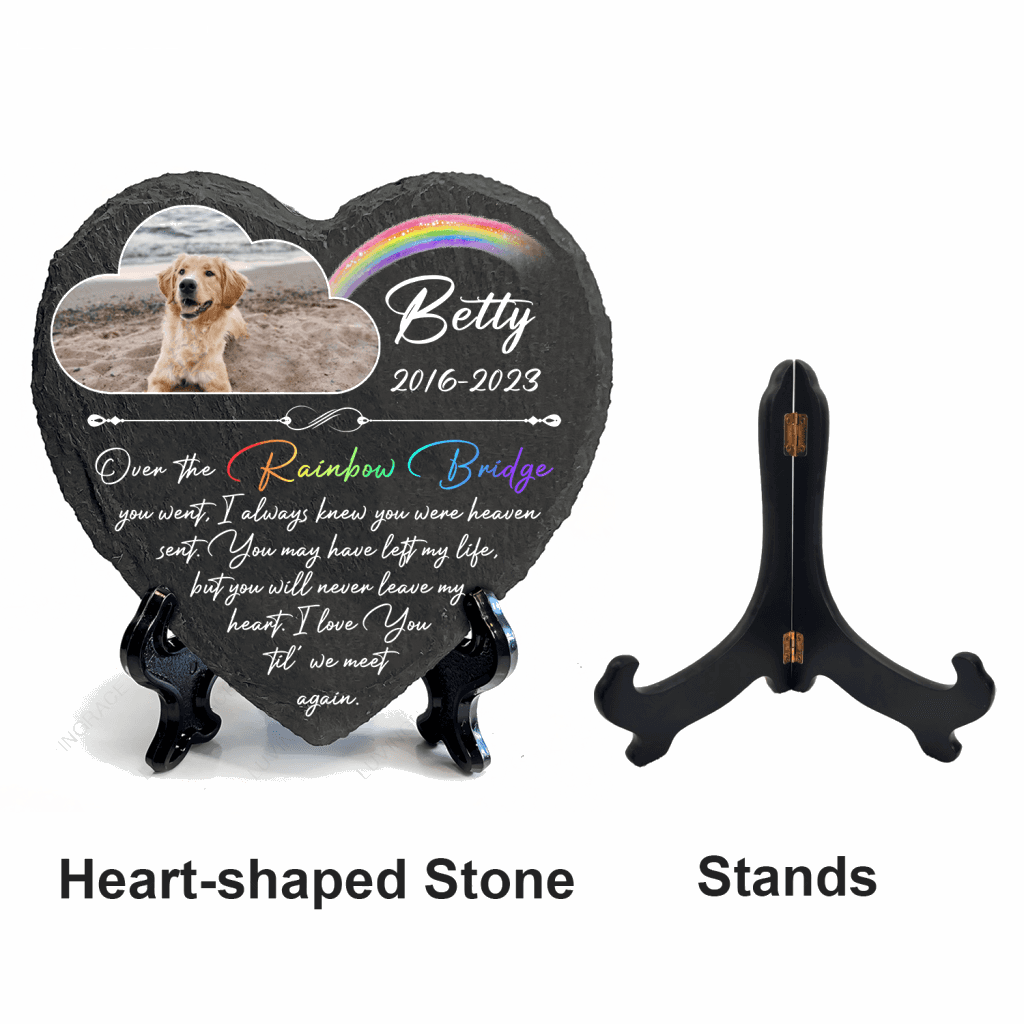 Rainbow Dog Photo Until We Meet Again Custom Dog Memorial Stone, Pet Memorial Gifts - Personalized Custom Memorial Tomstone