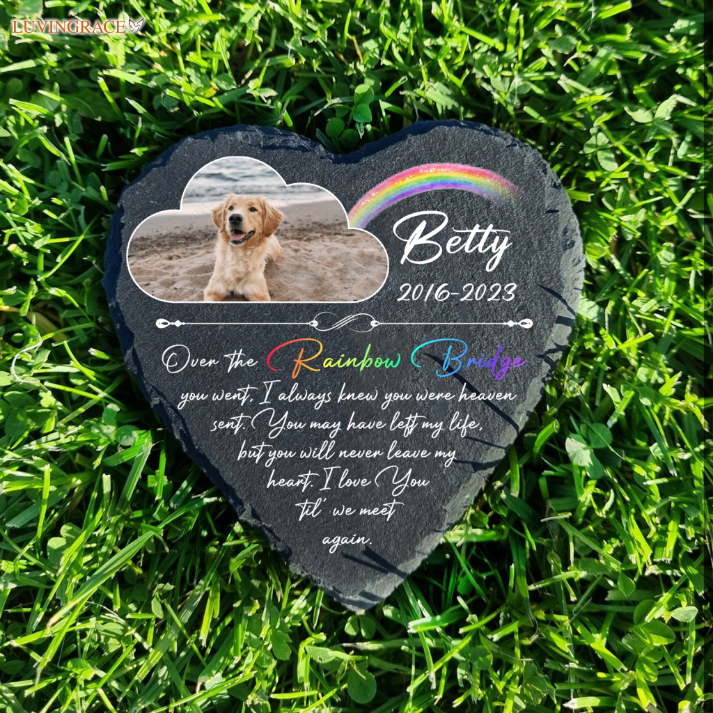 Rainbow Dog Photo Until We Meet Again Custom Memorial Stone Pet Gifts - Personalized Tomstone
