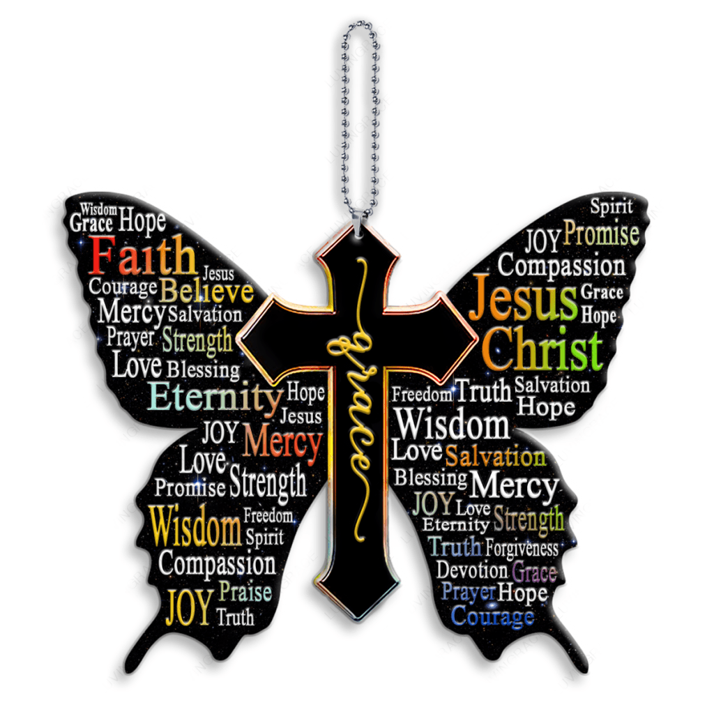 Rainbow Grace Butterfly Jesus Cross Ornament