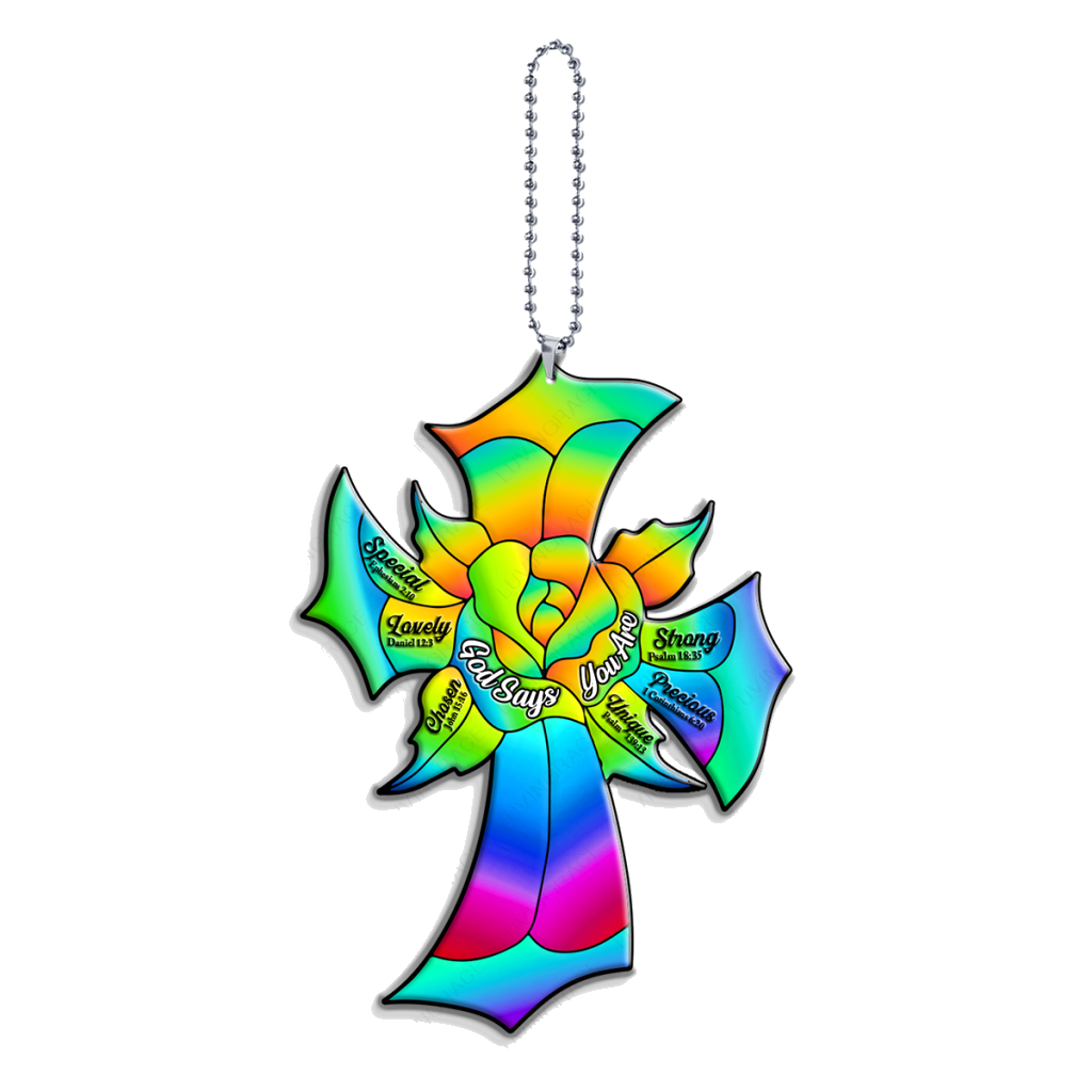 Rainbow Rose Cross God Says You Are Ornament