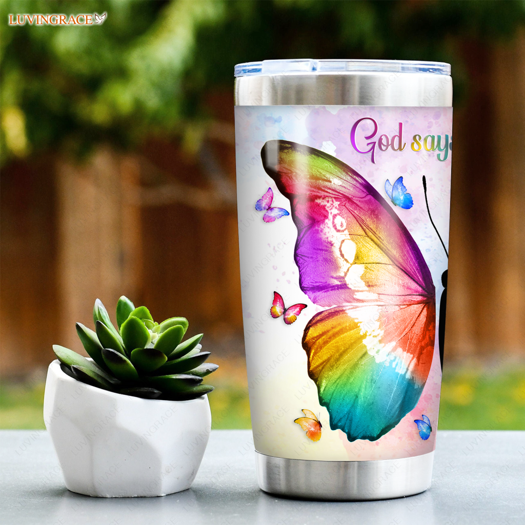 Rainbow Sunflower Butterfly God Says You Are Tumbler