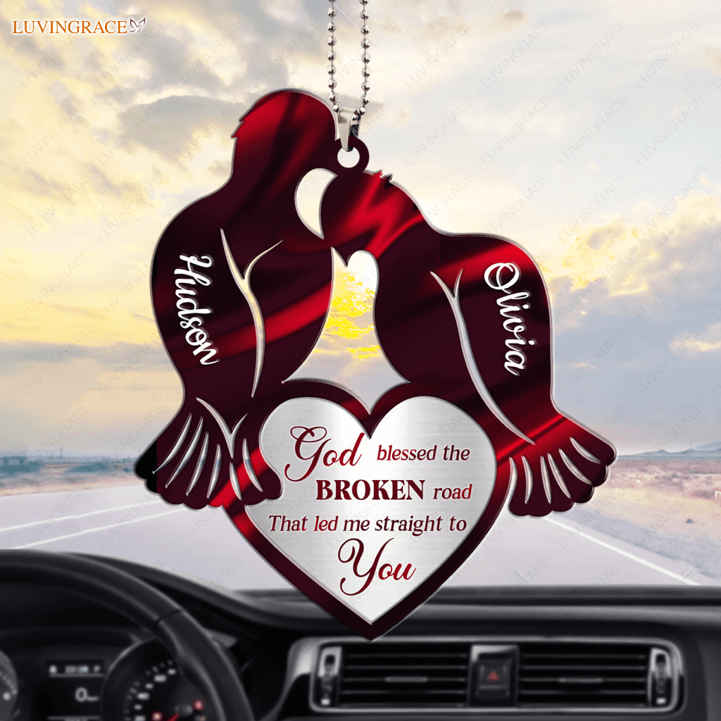 Red Birds And Heart God Blessed Personalized Ornament