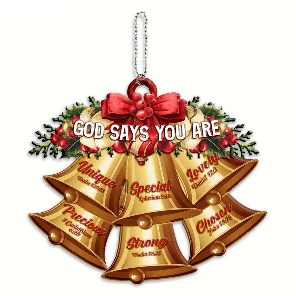 Red Christmas Flower Golden Bells God Says You Are Ornament