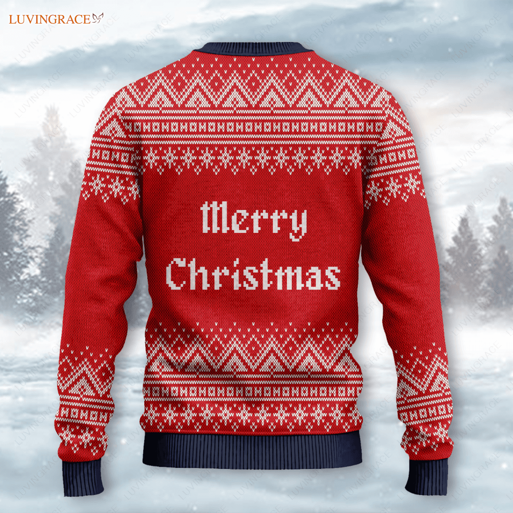 Red Christmas Santa Reindeer Wool Knitted Pattern Ugly Sweater Sweatshirt
