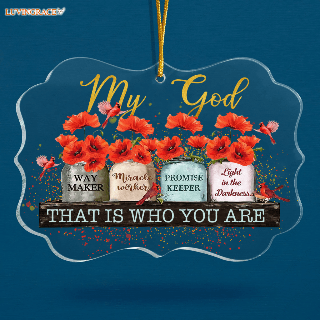 Red Flower Mason Jar And Cardinal Way Maker My God Transparent Ornament