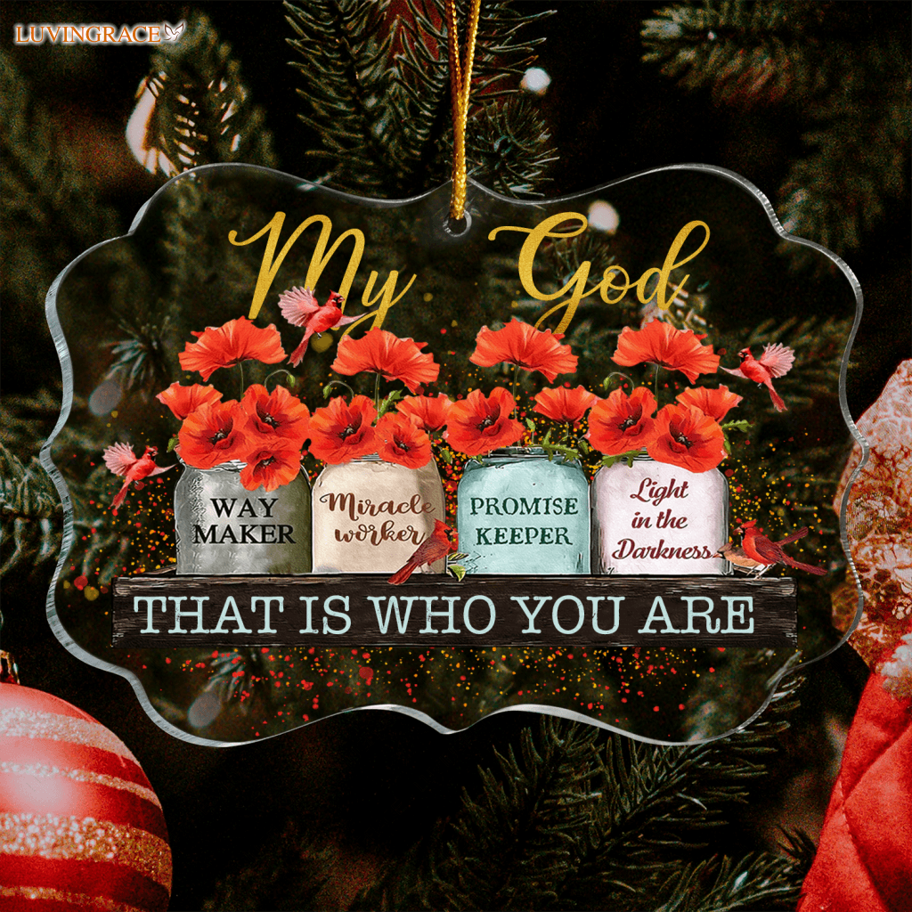 Red Flower Mason Jar And Cardinal Way Maker My God Transparent Ornament