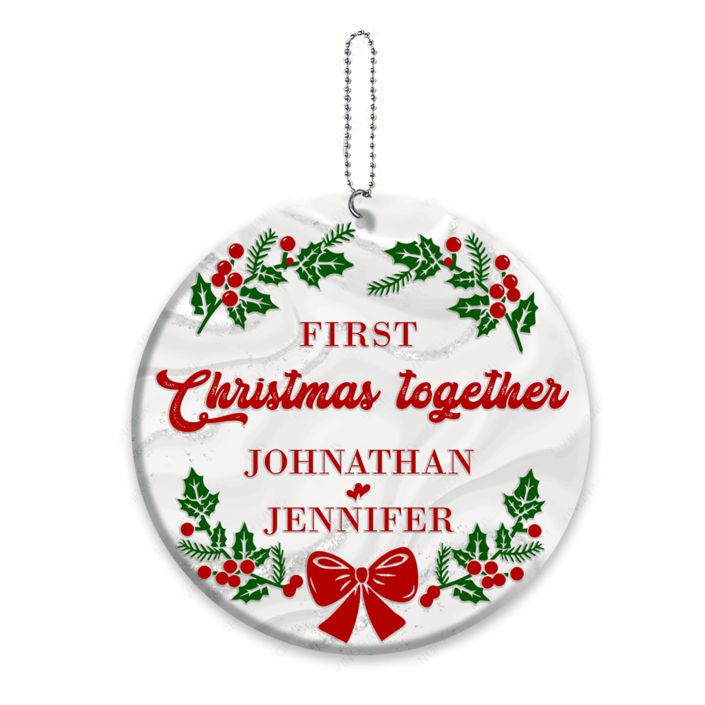 Red Green Poinsettia Floral First Christmas Together Couple Personalized Ornament