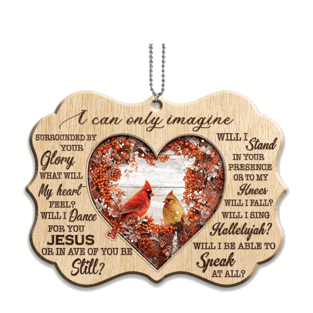 Red Heart Christmas Floral Cardinal I Can Only Imagine Wood Engraved Ornaments