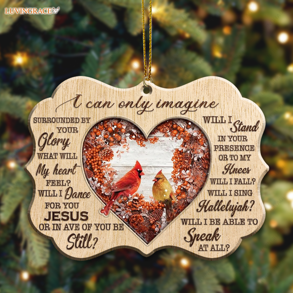 Red Heart Christmas Floral Cardinal I Can Only Imagine Wood Engraved Ornaments Wooden Ornament