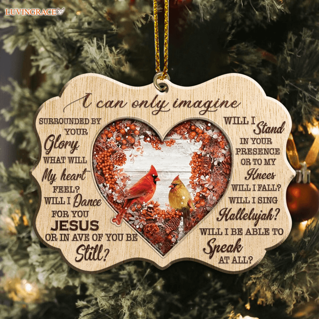 Red Heart Christmas Floral Cardinal I Can Only Imagine Wood Engraved Ornaments Wooden Ornament