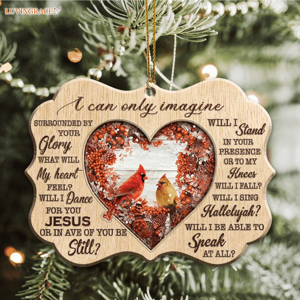Red Heart Christmas Floral Cardinal I Can Only Imagine Wood Engraved Ornaments Wooden Ornament