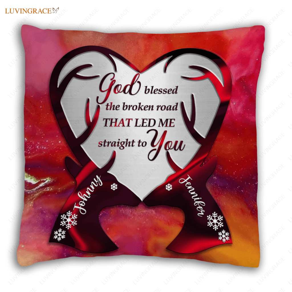 Red Hologram Deer Couple God Blessed Personalized Pillow