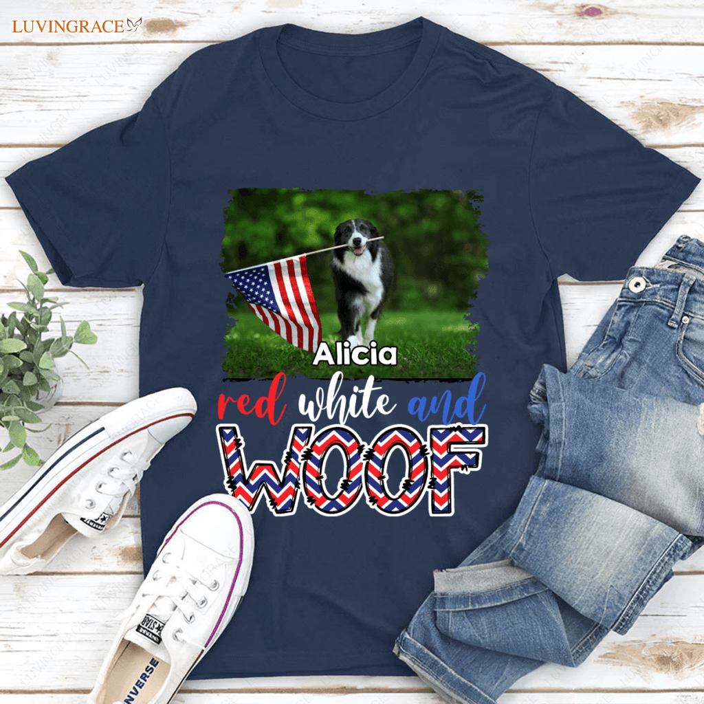 Red White Woof - Personalized Custom Unisex T-Shirt For Pet Lovers Shirt