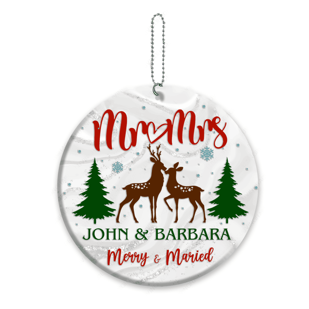 Reindeer Christmas Pine Merry And Married Personalized Ornament