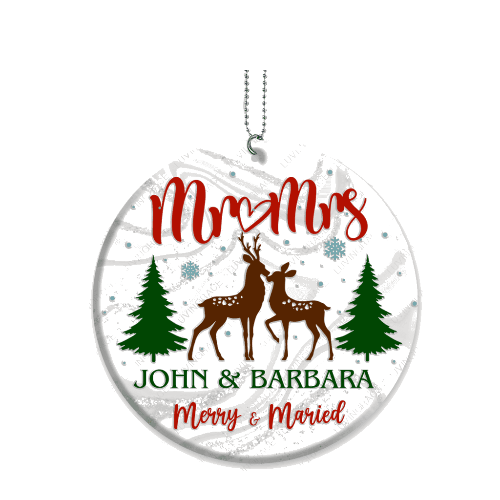 Reindeer Christmas Pine Merry And Married Personalized Ornament
