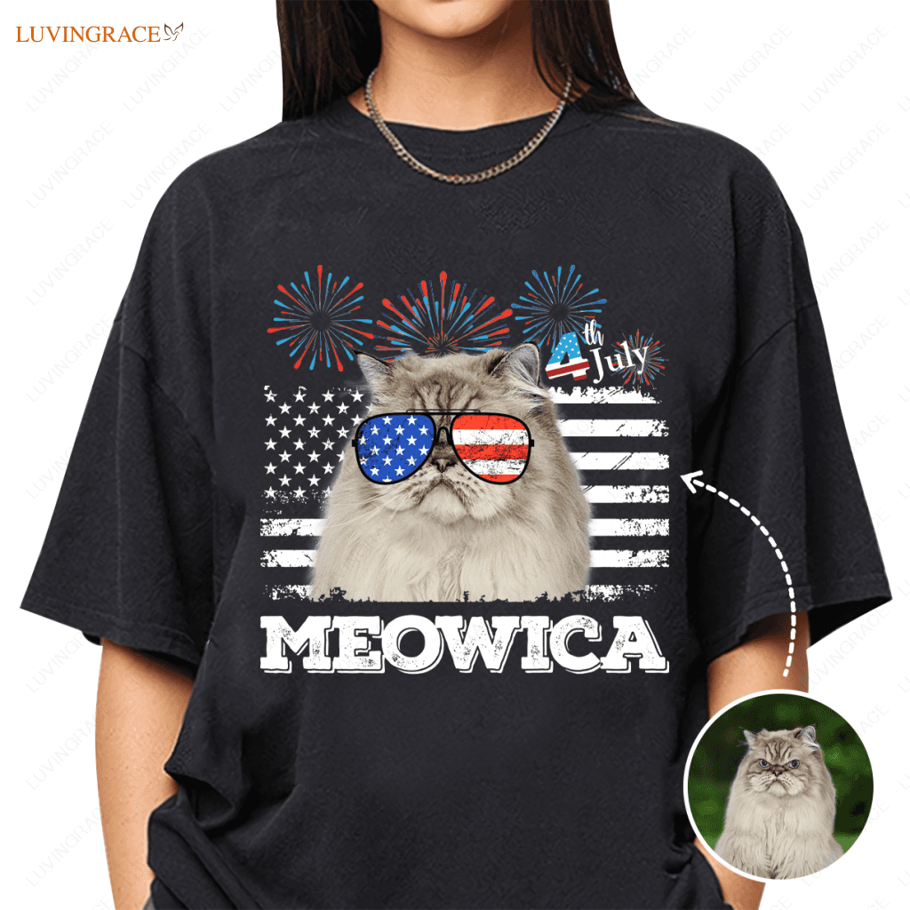 Retro Meowica Cat - Personalized Custom Unisex T-Shirt Shirt
