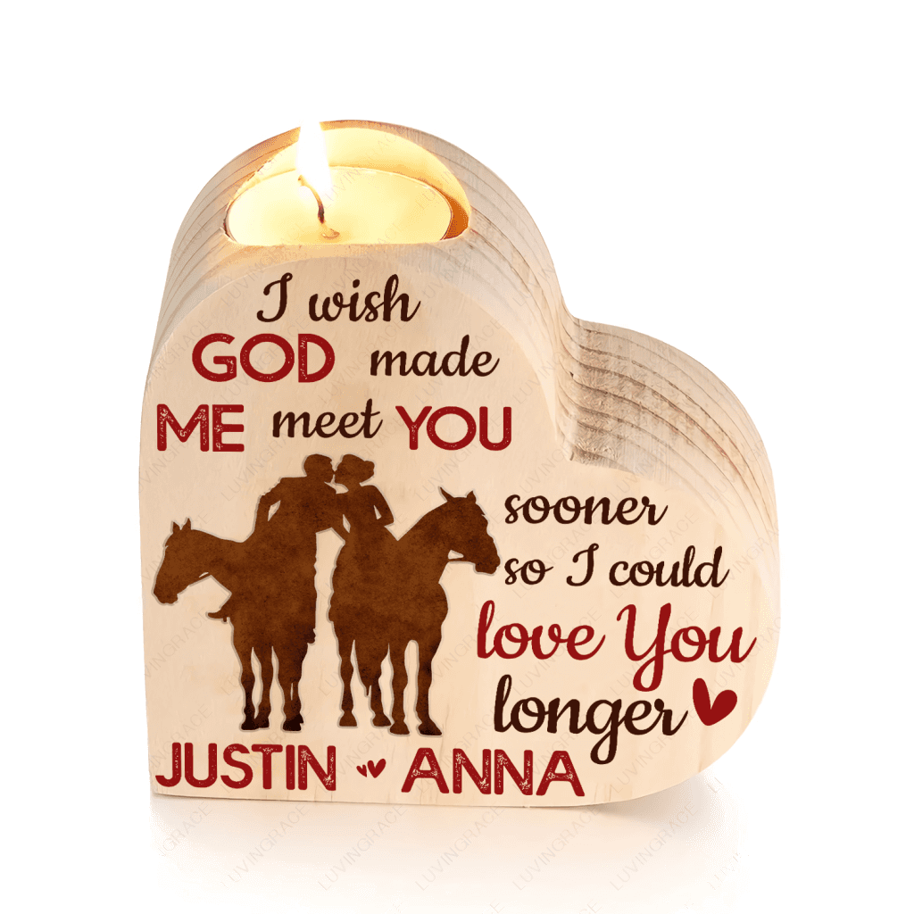 Riding Horse Couple I Wish God Made Me Meet You Sooner Personalized Candle Holder