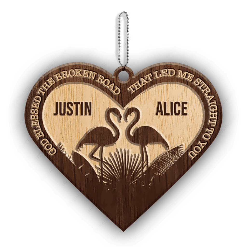 Romantic Flamingo Couple God Blessed Personalized Wood Engraved Ornaments