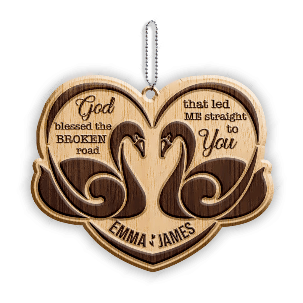 Romantic Swan Couple God Blessed Personalized Wood Engraved Ornaments