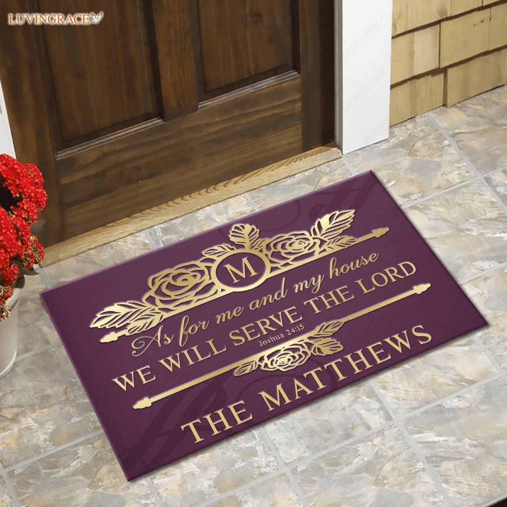 Rose Flowers Monogram Serve The Lord Personalized Doormat