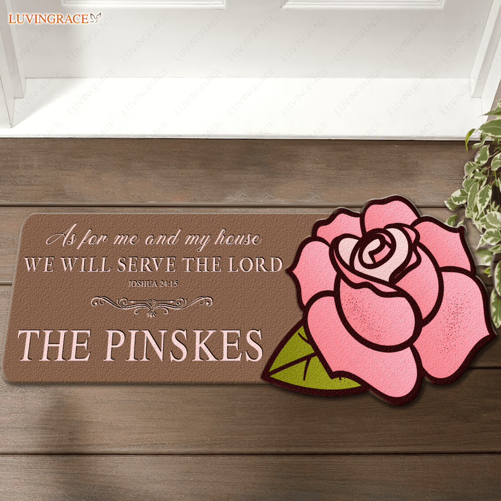 Rose Serve The Lord Personalized Shaped Doormat