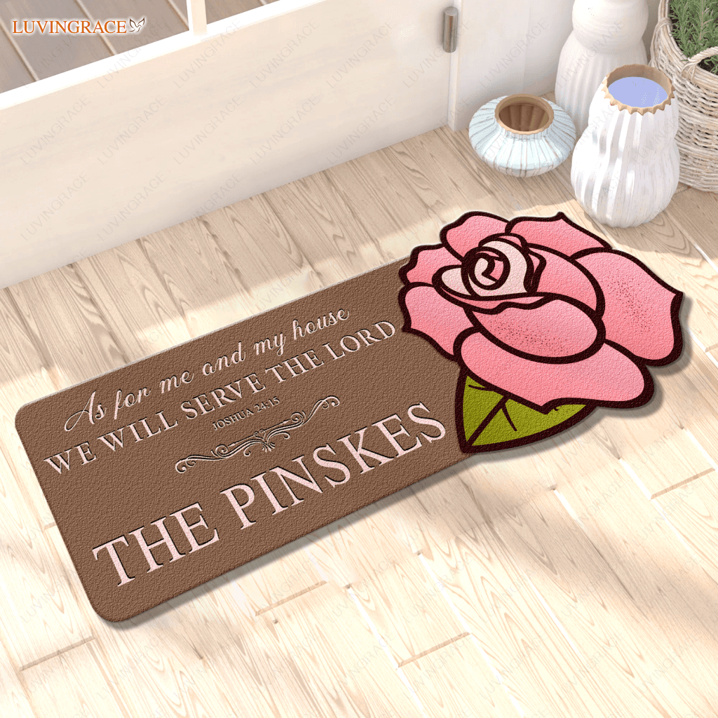 Rose Serve The Lord Personalized Shaped Doormat
