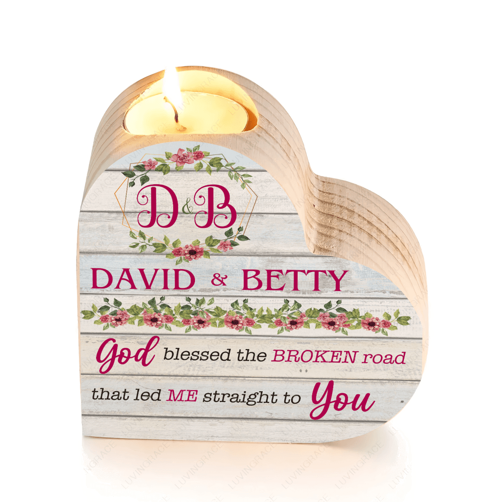 Roses Floral Frame God Blessed Couple Name Personalized Candle Holder