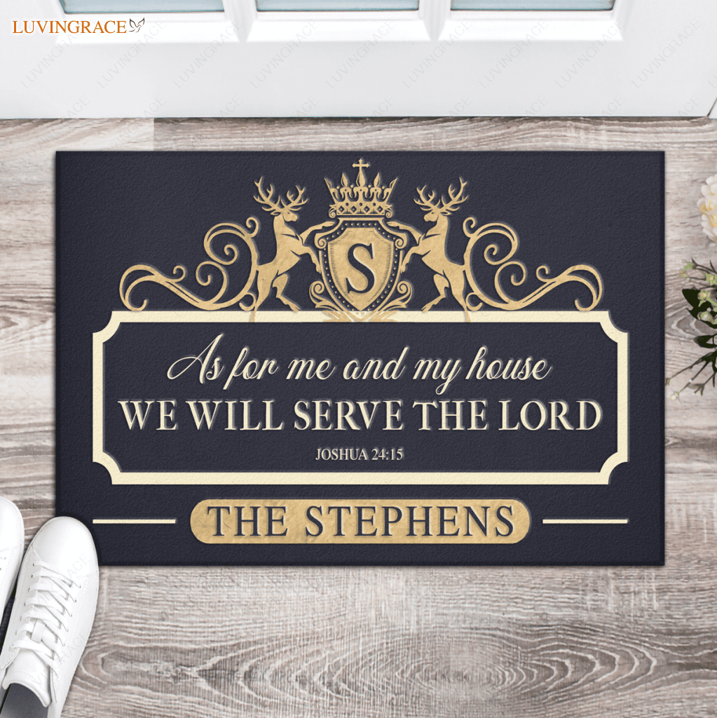 Royal Deers Serve The Lord Personalized Doormat