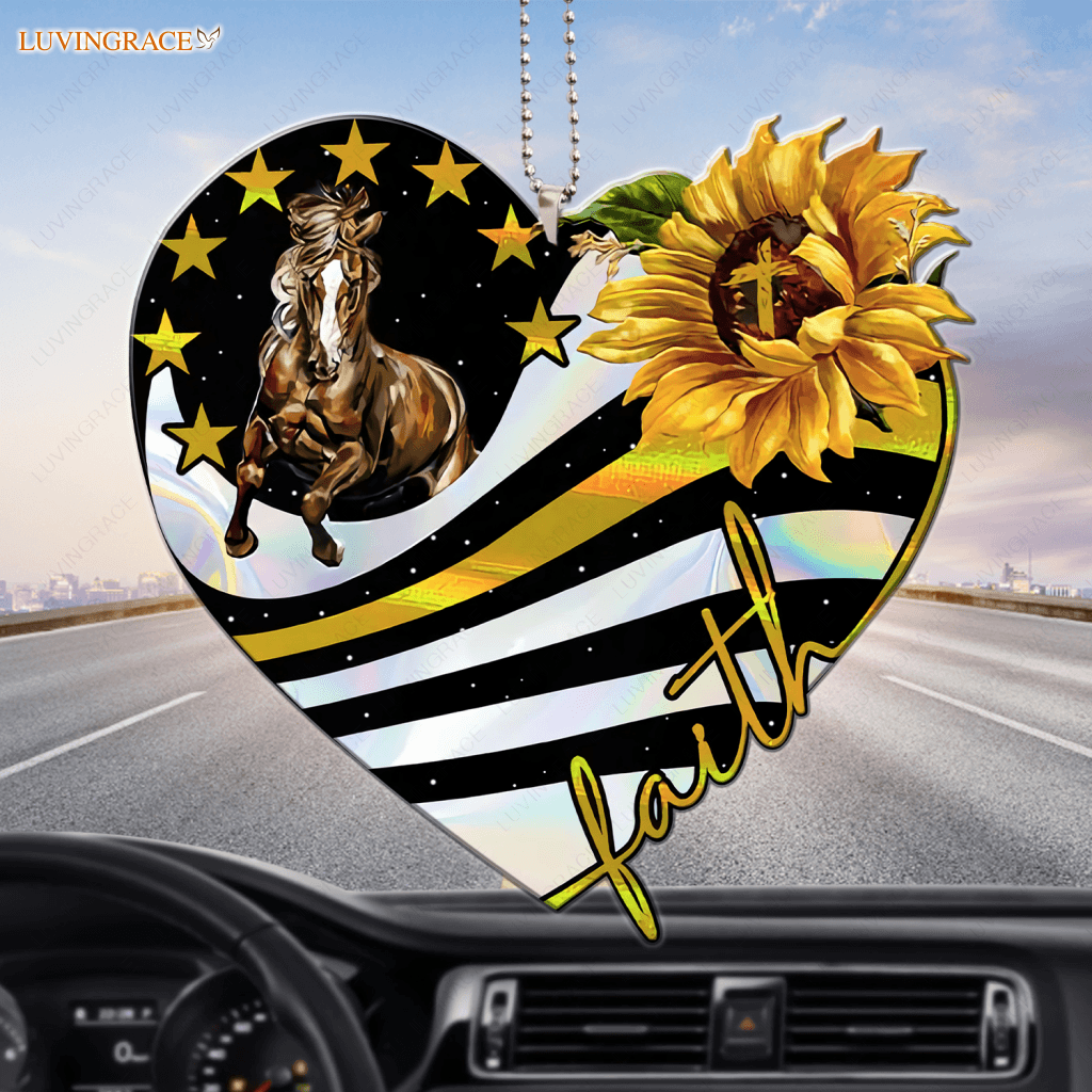Running Horse Faith Sunflower Heart Ornament