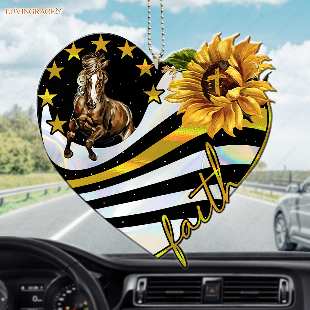 Running Horse Faith Sunflower Heart Ornament
