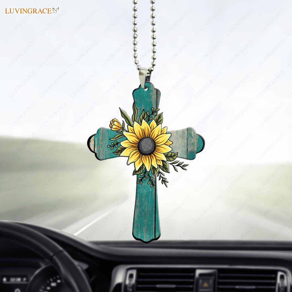 Rustic Cross With Sunflower Ornament