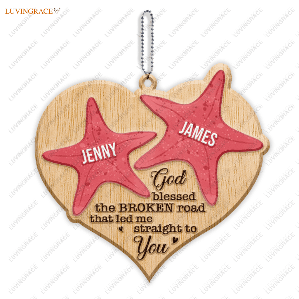 Sea Star Couple God Blessed Personalized Wood Engraved Ornaments Wooden Ornament
