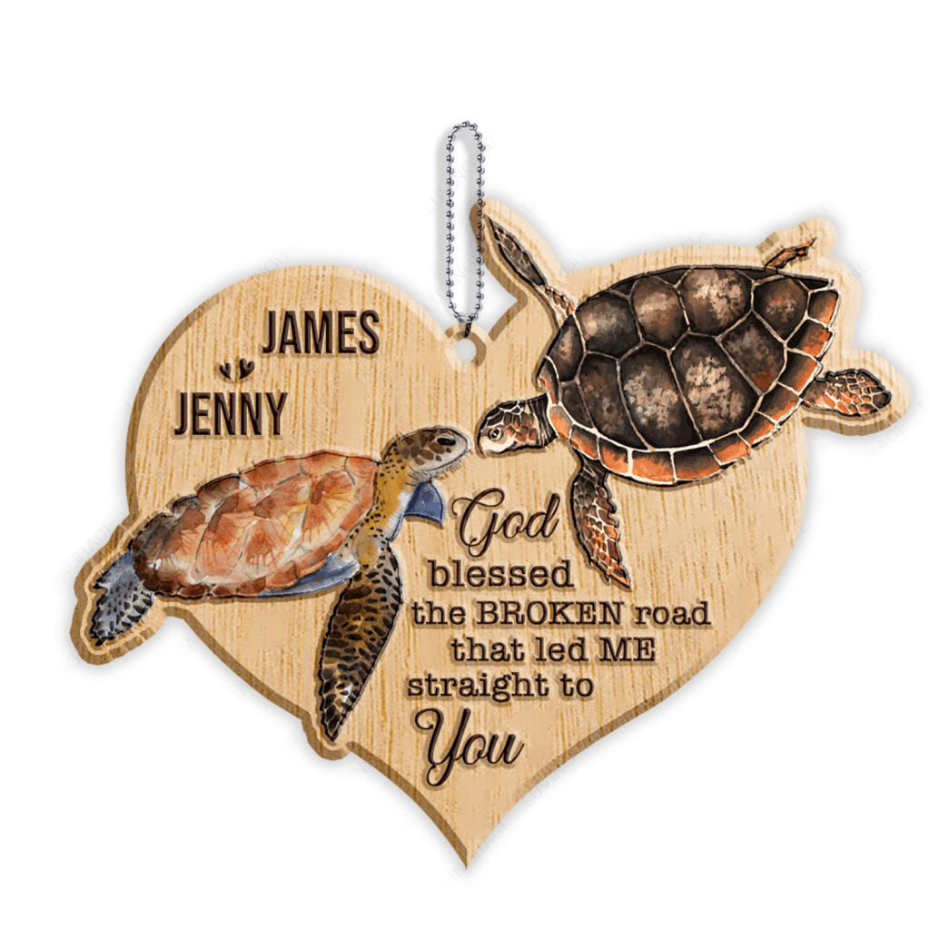 Sea Turtle Couple God Blessed Personalized Wood Engraved Ornaments
